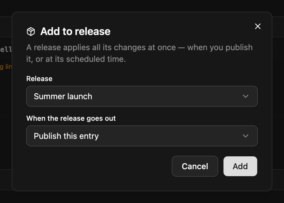 Add to release dialog: publish this entry with the Summer launch release