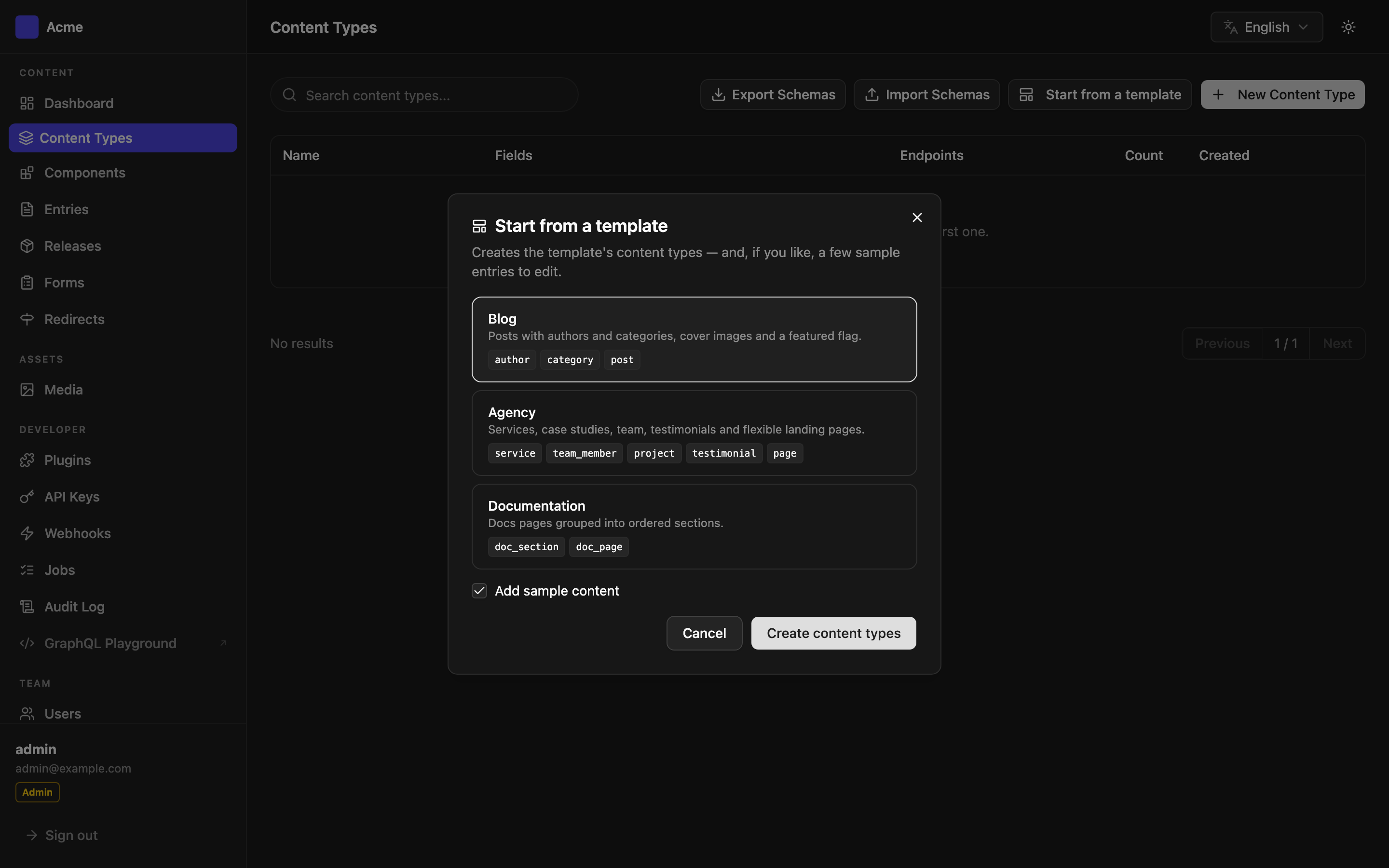 Starter templates dialog